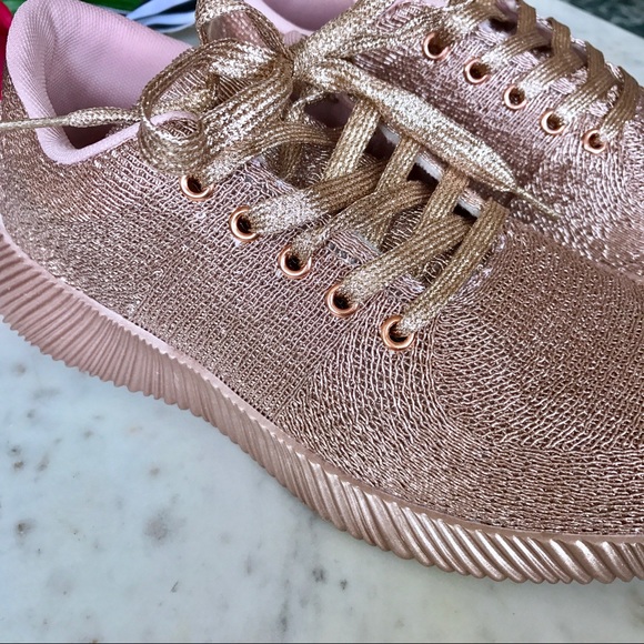 Rose Gold Textured Sneakers - Picture 4 of 5